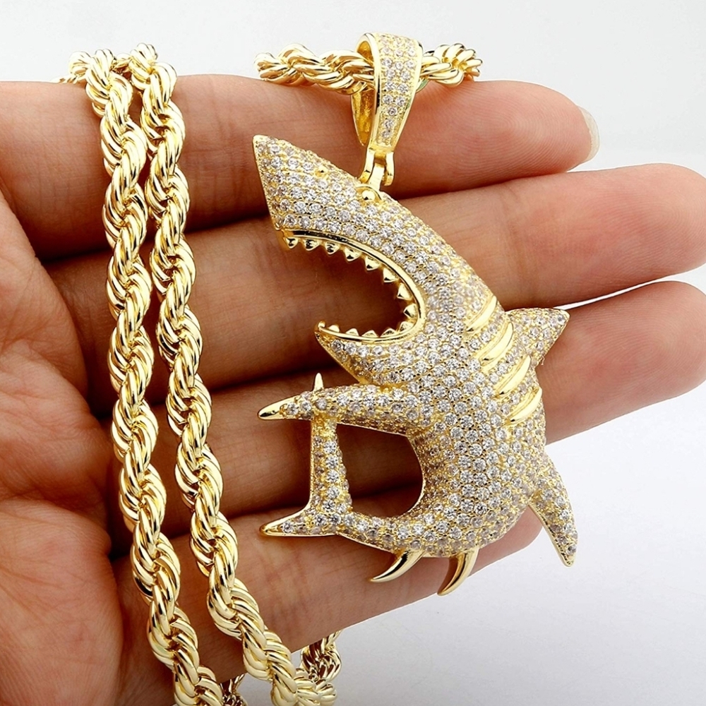 Hip Hop Shark Necklace, Long Chain Punk Rock Choke